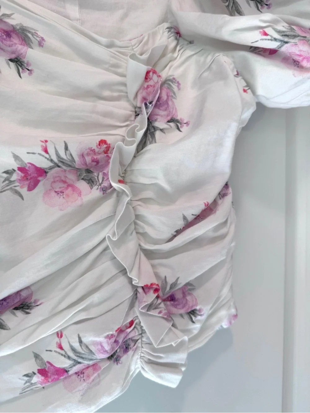 LoveShackFancy Dalima White Top Puff-Sleeve Floral Ruched Ruffled Puff 8